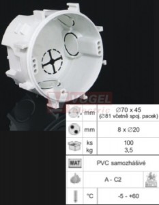 KP 67/3_KA krabice přístrojová pod omítku, průměr včetně spoj.pacek 81/hl.45mm (skládací) rozteč 71mm (náhrada 6400-50), PVC