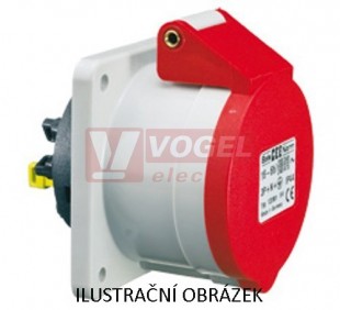 Zásuvka vestavná 5P  16A 400V IP44 6h rovná  (13681) Quick-Connect, bezšroubové svorky, základna šv 65x72mm