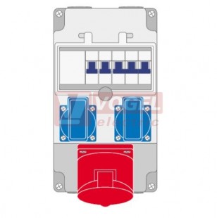 Z52.201 Zásuvková kombinace 2x16A/230V, 1x 5P/32A/400V, jističe 1x3P/32A B, 2xP/16A B rozměr 245x138mm