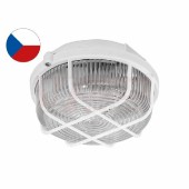 Svítidlo 1x 100W KRUH nástěnné, venkovní, IP44, plastové, mřížka PVC, barva bílá (SKP-100/B)