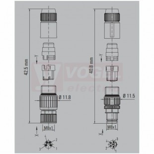 SAISGI-P-3A-3.2/5.4-M8 (st.zn. SAIS-3-IDC-M8 small) konektor M8/3pin/vidl/přímý, plast.tělo s kov.vývodkou, A-kódování,samozářezový, pro montáž 0,14-0,34mm2, sevření 3,2-5,4mm, IP67 (1784040001)