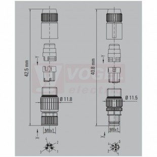 SAIS-3-IDC-M8 small konektor M8/3pin/vidl/přímý, plast.tělo s kov.vývodkou, A-kódování,samozářezový, pro montáž 0,14-0,34mm2, sevření 3,2-5,4mm, IP67 (1784040001)