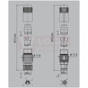 SAISGI-P-3A-3.2/5.4-M8 (st.zn. SAIS-3-IDC-M8 small) konektor M8/3pin/vidl/přímý, plast.tělo s kov.vývodkou, A-kódování,samozářezový, pro montáž 0,14-0,34mm2, sevření 3,2-5,4mm, IP67 (1784040001)