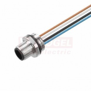 SAIE-M12S-5-0.5U-M16 konektor M12/5pin/vidl/do panelu, A-kódování, 4A/250V, vodiče 5x0,34mm2, délka kabelu 0,5m, pro klíč M16, kontakty pozlacené, mosaz, PVC, přední montáž, IP67 (1861230000)