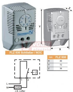 FLZ 530 0..60°C termostat, NO kontakt (ventilátor), 240VAC/10A (7940012358) VÝROBA UKONČENA - nahradit na THSW 0°+60°C NO (2558240000)