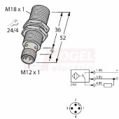 Bi8U-EM18WD-AP6X-H1141 snímač indukční M18x1, Sn=8mm, nerez, stíněný, PNP/NO, konektor M12, 10-30VDC, délka těla 52mm, IP68/IP69K