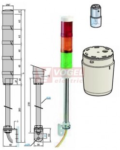 XVMB1RAG    Světelný sloup 24VAC/DC, žárovka 5W, RU,OR,ZE, trvalý svit, AL trubka+ plast. podstavec, montáž na vodorovné plochy