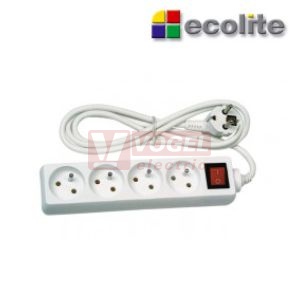 Prodlužovák  4 zás.  1,5m vypínač, Ecolite (FK4-1.5) bílý 250VAC/10A, kabel  PVC 3x1,0mm2