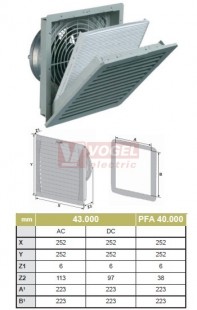 PF 43.000 IP54   24VDC, RAL7035, UL (7700005683) otvor 223x223mm, ventilátor s filtr.vložkou 231m3/h