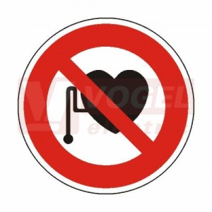 Samolepka zakázková "Zákaz vstupu s kardiostimulátorem" průměr 20cm, symbol (ZZS15)