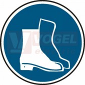 Samolepka příkazová "Použijte ochrannou obuv" průměr 10cm, symbol (PZS08)