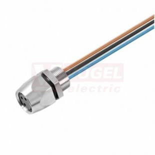 SAIE-M8B-3-0.5U-FP-M8 konektor M8/3pin/zás/do panelu, žádné kódování, 4A/60V, vodiče 3x0,25mm2, délka kabelu 0,5m, montážní závit M8, zlacené kontakty, mosaz, PVC, IP67 (1856130000)