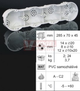 KP 64/5_KA krabice přístrojová, 5-nás., pod omítku,š/v/hl 354x71x45mm, PVC