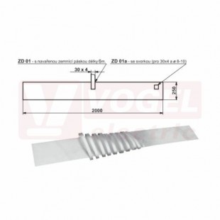 ZD 01a zemnící deska 2000x250x2,5mm, se svorkou pro pásku 30x4 nebo drát pr.8-10mm (V480)