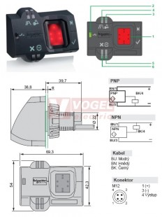 XB5S1B2L2  snímač otisku prstů, PNP, bistabilní, 20-30VDC, kabel 2m