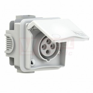 Zásuvka pod omítku 4P  16A 400V IP44 6h PCE 884-6v, barva bílá, designová verze,  vč.instalační krabice a rámečku bez těs.gumy