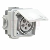 Zásuvka pod omítku 5P  32A 400V IP44 PCE 895-6v barva bílá, designová verze,  vč.instalační krabice a rámečku bez těs.gumy