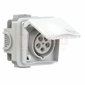 Zásuvka pod omítku 5P  16A 400V IP44 6h PCE 885-6v barva bílá, designová verze,  vč.instalační krabice a rámečku bez těs.gumy