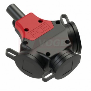 Zásuvka gumová 24311-s   hluboká 15mm, 230V/16A, IP44, max.3x2,5mm2, roztrojka s víčky (guma-polyamid), bez těs.manžety (PC-24371) VÝROBA UKONČENA - NAHRAZENO PRODUKTEM PC-243711