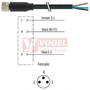 7000-08041-6100500 konektor M8/3-pin/zás/přímý - kabel ČE PVC 3x0,25mm2 L=5,0m - volný konec