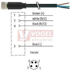 7000-08061-6110500 konektor M8/4-pin/zás/přímý - kabel ČE PVC 4x0,25mm2 L=5,0m - volný konec