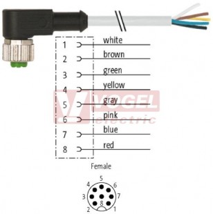 7000-17061-2920500 konektor M12/8-pin/zás/úhlový - kabel ŠE PUR 8x0,25mm2 L=5,0m - volný konec