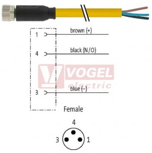 7000-08041-0100500 konektor M8/3-pin/zás/přímý - kabel ŽL PVC 3x0,25mm2 L=5,0m - volný konec