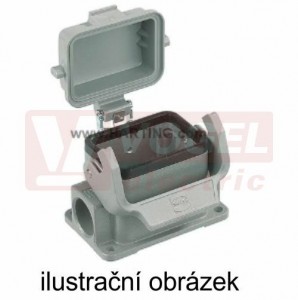 19300167297 Han B kryt konektoru, vel.16B, 1-třm., soklový s kovovým víkem, 2 otvory pro vývodku, vysoké provedení, Han-Easy Lock, 2xM32, RAL7037