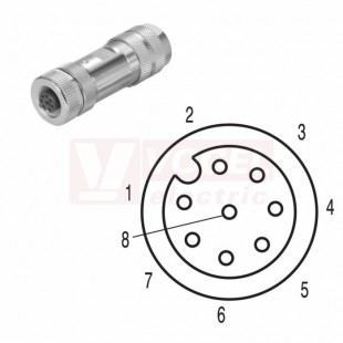 SAIBM-8/11 konektor M12/8pin/zás/přímý, kov.tělo, stíněné A-kódování, šroubové připojení, pro montáž 0,14-0,5mm2, sevření 8-10mm, IP67 (1118920000)