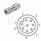 SAIBM-8/11 konektor M12/8pin/zás/přímý, kov.tělo, stíněné A-kódování, šroubové připojení, pro montáž 0,14-0,5mm2, sevření 8-10mm, IP67 (1118920000)