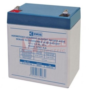 Baterie  12,00 V Pb   4,5Ah GT12-4,5 olověný akumulátor, faston 4,7mm, rozměr 90x70x102mm (B9653)