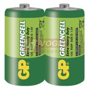 Baterie  1,50 V R20 monočl.velký zinkochloridový, GP shrink/2ks
