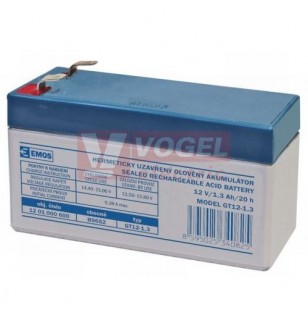 Baterie  12,00 V Pb   1,3Ah  B9652, 97x45x53mm, faston 4,7mm, bezúdržbový, rozměr 97x45x53mm (B9652)