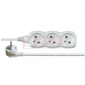 Prodlužovák  3 zás.  7m EMOS (P0317) bílý 250VAC/10A, kabel PVC 3x1,0mm2, dětské clonky, 2x otvor pro montáž na zeď