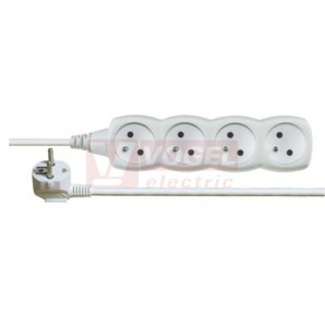 Prodlužovák  4 zás.  2m EMOS (P0412) bílý 250VAC/10A, kabel PVC 3x1,0mm2, dětské clonky, 2x otvor pro montáž na zeď