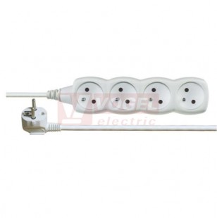 Prodlužovák  4 zás.  3m EMOS (P0413) bílý 250VAC/10A, kabel PVC 3x1,0mm2, dětské clonky, 2x otvor pro montáž na zeď