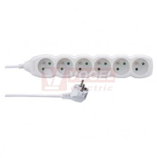 Prodlužovák  6 zás.  3m EMOS (P0613) bílý 250VAC/10A, kabel PVC 3x1,0mm2, dětské clonky, 2x otvor pro montáž na zeď