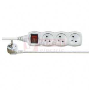 Prodlužovák  3 zás.  3m vypínač, EMOS (P1313) bílý 250VAC/10A, kabel PVC 3x1,0mm2, dětské clonky, 2x otvor pro montáž na zeď