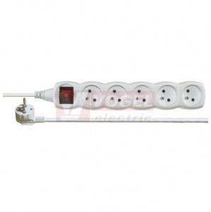Prodlužovák  5 zás.  3m vypínač, EMOS (P1513) bílý 250VAC/10A, kabel PVC 3x1,0mm2, dětské clonky, 2x otvor pro montáž na zeď