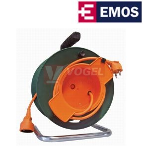 Prodluž.bubnový 25m/1Z EMOS PVC H05VV-F 3G1,5mm2, IP20,  OR,  230V/16A, 1100W navinutý/3680W rozvinutý, s tepel.poj. (P19125)