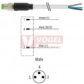 7000-08001-2100200 konektor M8/3-pin/vidl/přímý - kabel ŠE PVC 3x0,25mm2 L=2,0m - volný konec