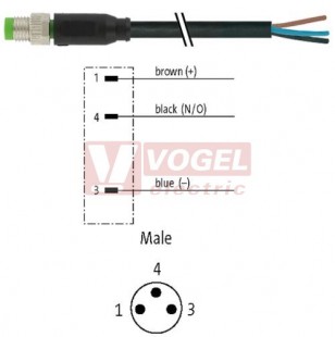 7000-08001-6100150 konektor M8/3-pin/vidl/přímý - kabel ČE PVC 3x0,25mm2 L=1,5m - volný konec
