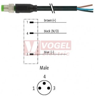 7000-08001-6100500 konektor M8/3-pin/vidl/přímý - kabel ČE PVC 3x0,25mm2 L=5,0m - volný konec