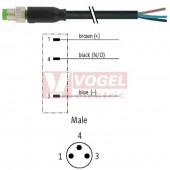 7000-08001-6200060 konektor M8/3-pin/vidl/přímý - kabel ČE PUR/PVC 3x0,25mm2 L=0,6m - volný konec