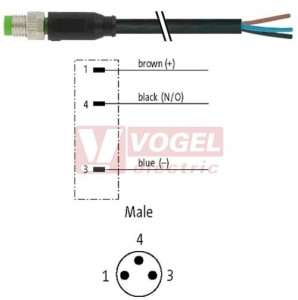 7000-08001-6501000 konektor M8/3-pin/vidl/přímý - kabel ČE PUR do svařovny 3x0,25mm2 L=10,0m - volný konec