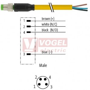 7000-08011-0110300 konektor M8/4-pin/vidl/přímý - kabel ŽL PVC 4x0,25mm2 L=3,0m - volný konec
