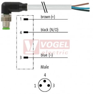 7000-08021-2100150 konektor M8/3-pin/vidl/úhlový - kabel ŠE PVC 3x0,25mm2 L=1,5m - volný konec