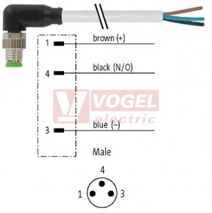 7000-08021-2500150 konektor M8/3-pin/vidl/úhlový - kabel ŠE PUR do svařovny 3x0,25mm2 L=1,5m - volný konec