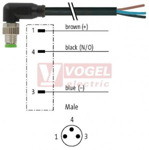 7000-08021-6200150 konektor M8/3-pin/vidl/úhlový - kabel ČE PUR/PVC 3x0,25mm2 L=1,5m - volný konec