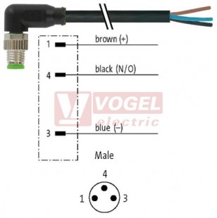7000-08021-6200750 konektor M8/3-pin/vidl/úhlový - kabel ČE PUR/PVC 3x0,25mm2 L=7,5m - volný konec